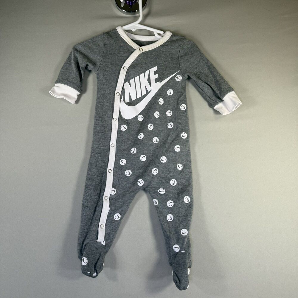 NIKE Unisex Baby Boy Girl Gray Zip Coverall Romper Clothes Outfit sz 6 MO